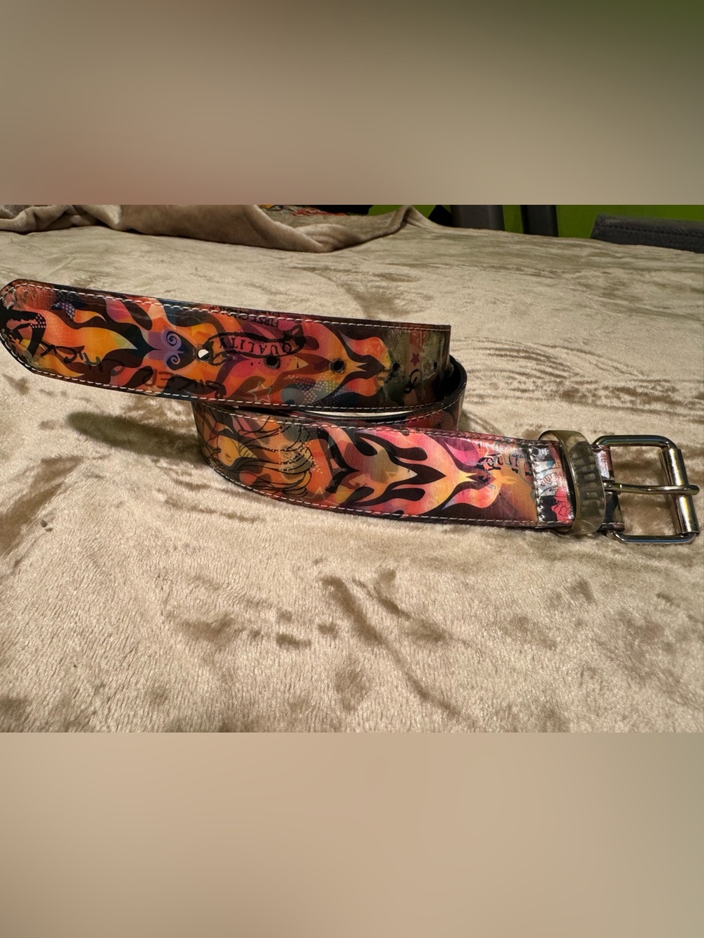 Flame Holographic Size Medium Belt in Orange, Pink & Black Y2K